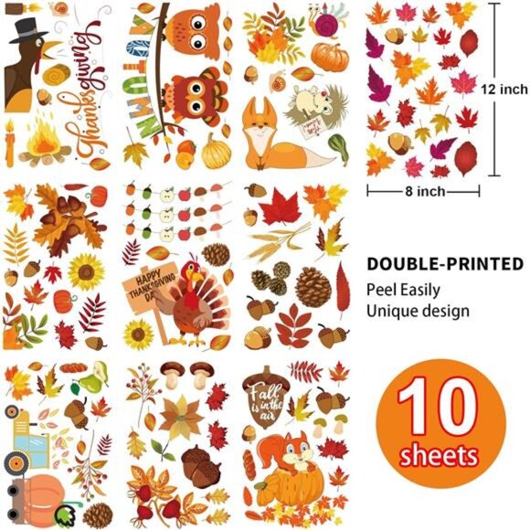 Fall Window Stickers, Thanksgiving Autumn Home Office‎ Decor for Indoor Outdoor - Picture 2 of 7
